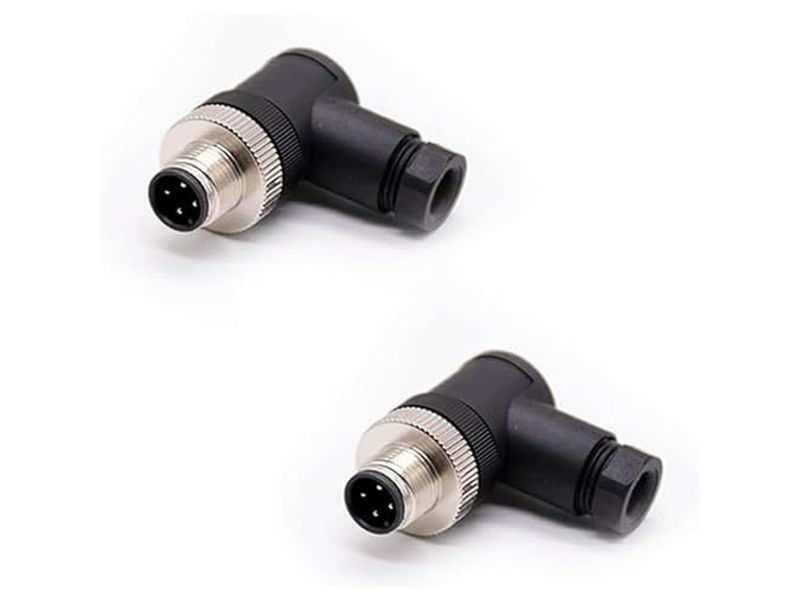 2 Pcs M12 90 Degree Connector Right Angle A Code 4 pin Male Screw-Joint Unshielded