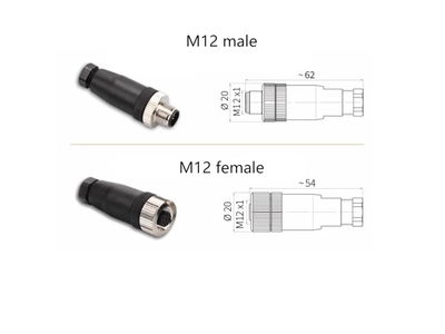 2Pcs M12 4 Pin Male Connector 12mm A Code Industrial Circular Connector