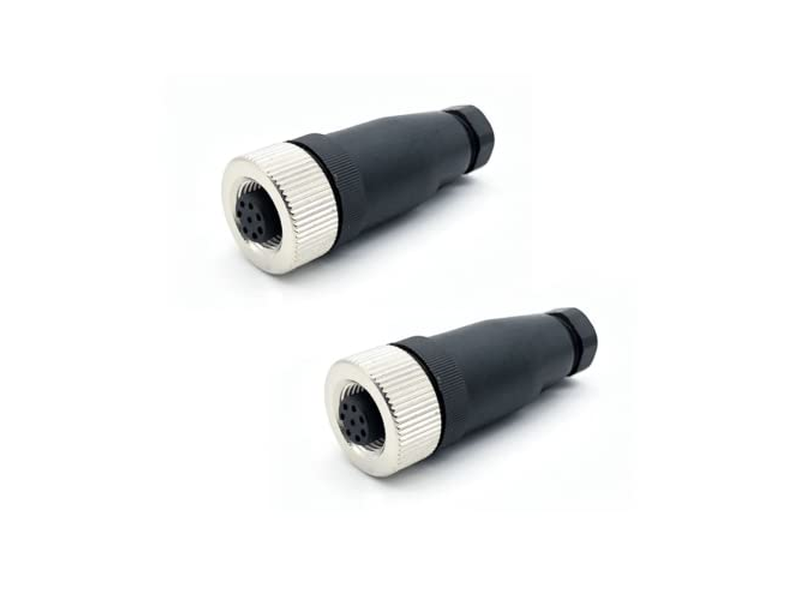 2Pcs M12 8 Pin Female Connector 12mm Industrial Circular Connector