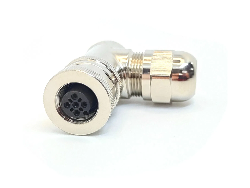 a Code 90 Degree M12 Cable Connector 4 Pin Shielded Metal Female Plug