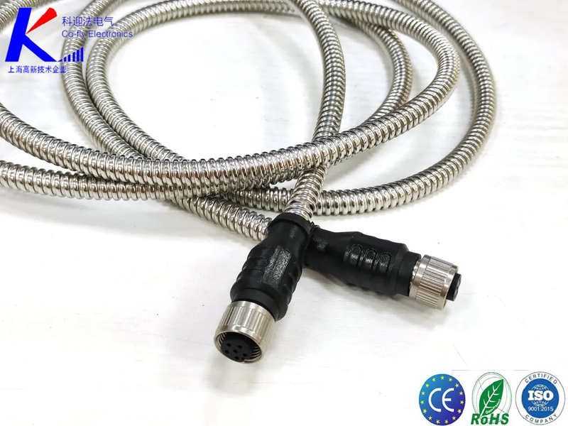 IP67 M12 Double-Ended 4-Pin Stainless Steel Soft Cable Connector