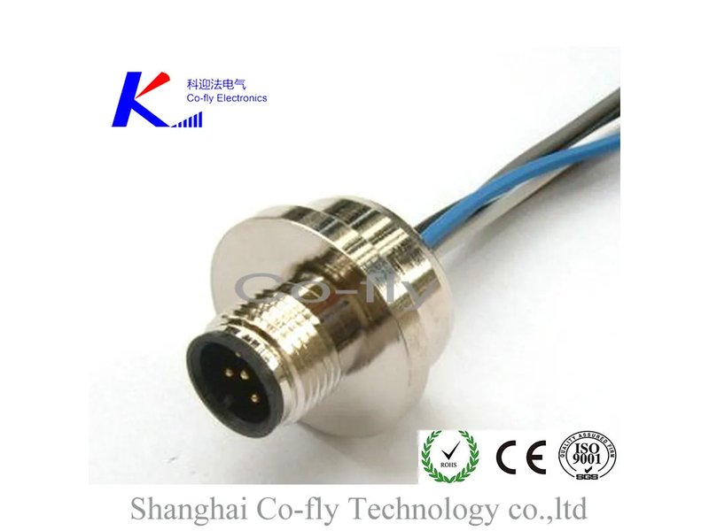 M12 4 Pin Round Flange Waterproof Crimp Electrical Connector