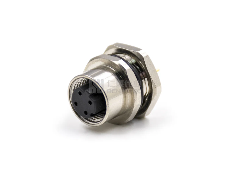 M12 4pin PCB Back Fasten Female D Code Connector