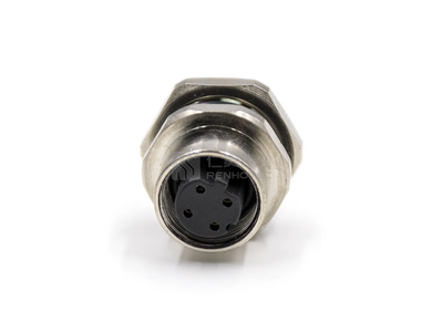 M12 4pin PCB Back Fasten Female D Code Connector