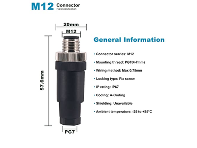 M12 5 Pin Male & Female Socket Panel Aviation Wire Connector