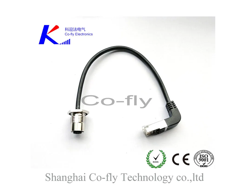 M12 Flange, Angle RJ45 Crystal, 4 Pin, Cable Connector
