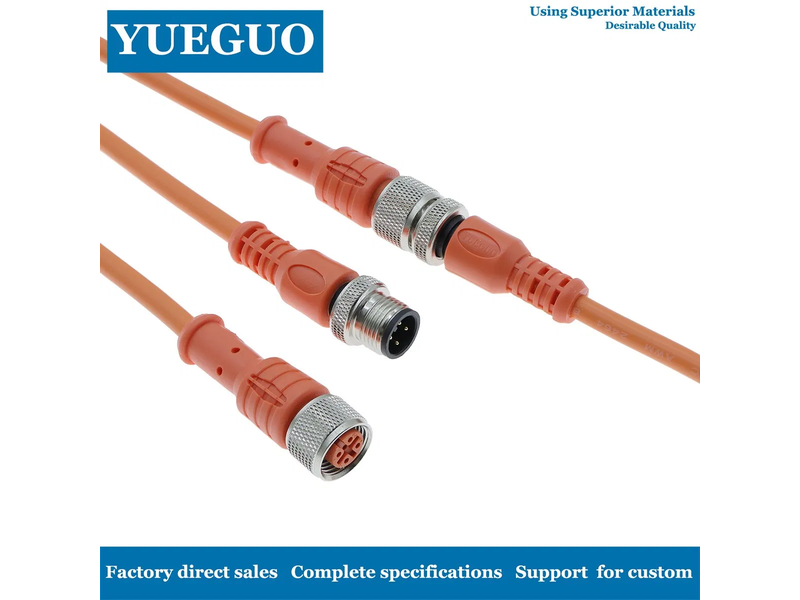 M12 Orange Cable 4pin Plug Waterproof Connector