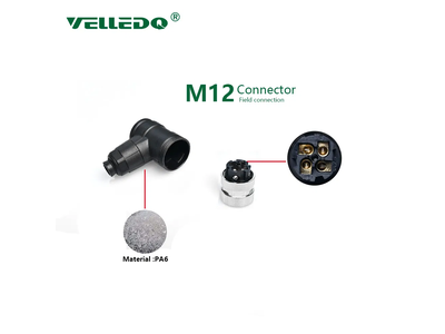 M12 Round Connector 4 Pin Female Right Angle Plug Connector