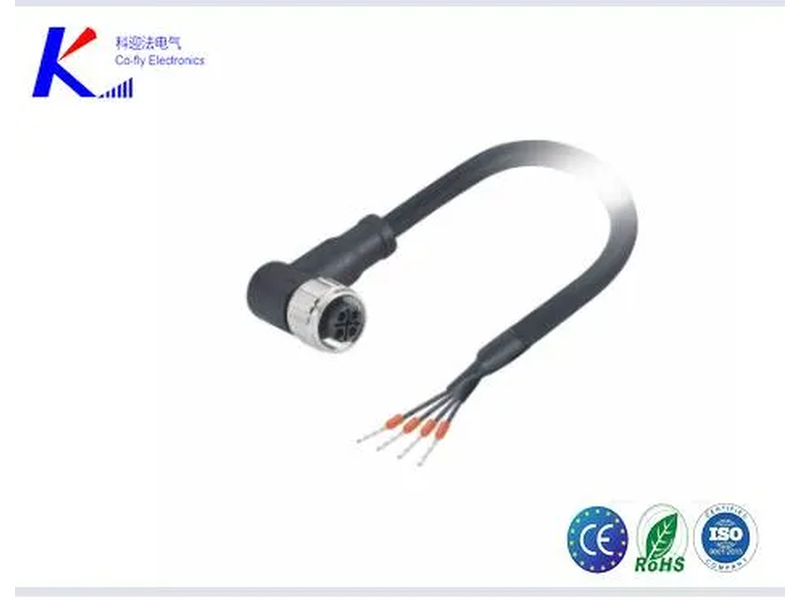 M12 S-Code 4pin (3+PE) Female Right Angled Connector Molded with 4X16AWG Cable