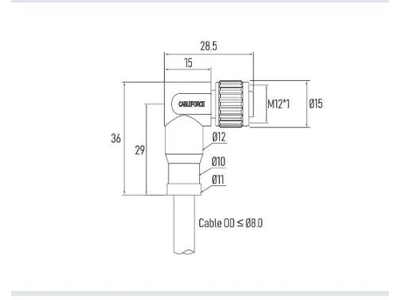 M12 S-Code 4pin (3+PE) Female Right Angled Connector Molded with 4X16AWG Cable