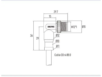 M12 S-Code 4pin (3+PE) Male Right Angled Connector Molded with 4X16AWG Cable