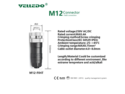 M12 Sensor Connector 4 Pin Female Straight