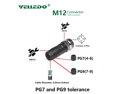 M12 Sensor Connector 4 Pin Female Straight