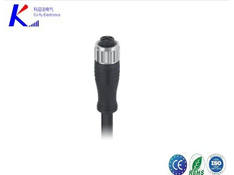 M12 T-Code 4pin (3+PE) Female Straight Connector, Molded with 4X16AWG Cable
