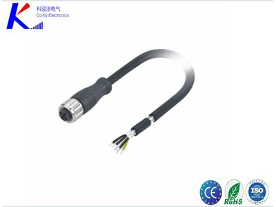 M12 T-Code 4pin (3+PE) Female Straight Connector, Molded with 4X16AWG Cable