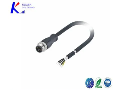M12 T-Code 4pin (3+PE) Male Straight Connector, Molded with 4X16AWG Cable