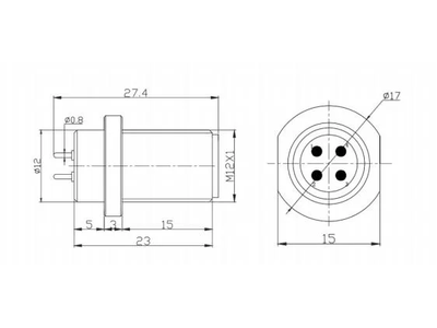 Solder Type M12 4-Pin Male Straight Connector