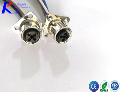 T Code M12 4pin Female Square Flange Socket Connector with Wire Length 250mm