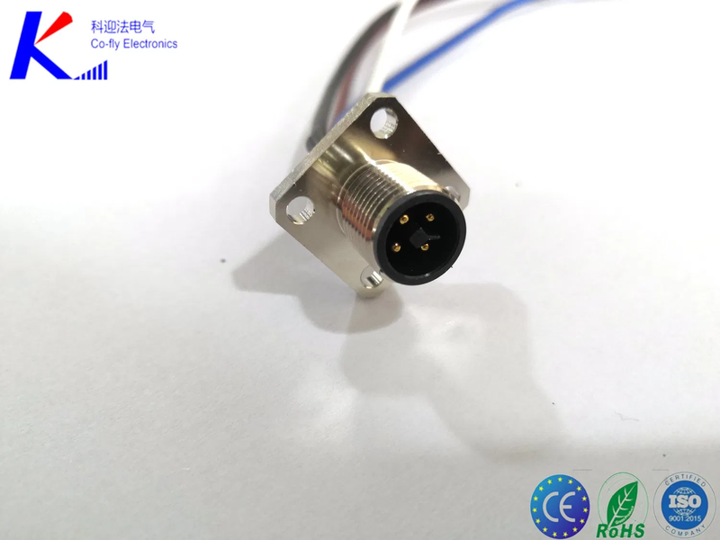 T Code M12 4pin Male Square Flange Socket Connector with Wire Length 250mm