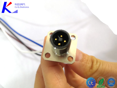 T Code M12 4pin Male Square Flange Socket Connector with Wire Length 250mm