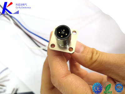 T Code M12 4pin Male Square Flange Socket Connector with Wire Length 250mm