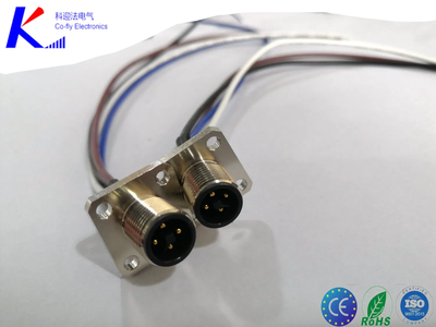 T Code M12 4pin Male Square Flange Socket Connector with Wire Length 250mm