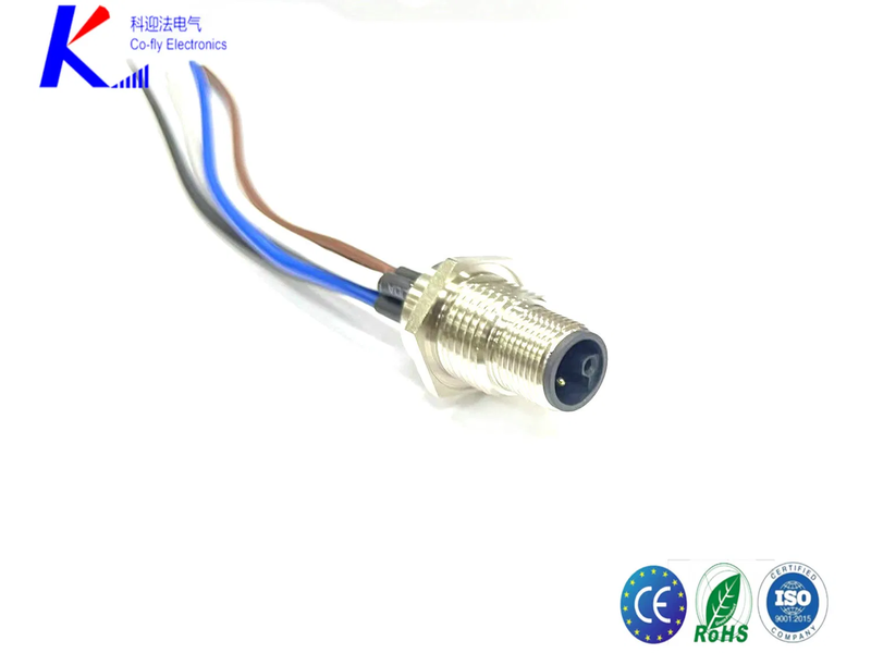 IP67 Waterproof L Code M12 4-Pin Male Straight Front-Fasten Receptacle Ciucular Connector with Terminals