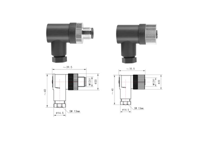 M12 4 Pin Right-Angle Male & Female Panel Mount Aviation Waterproof Industrial Circular Connector